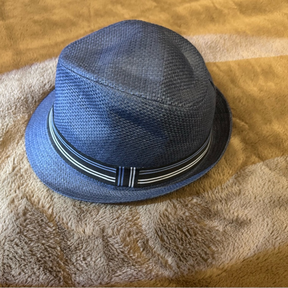 le chateau Blue Straw Fedora with Striped Band